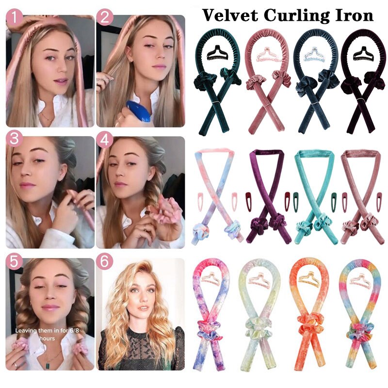 Velvet Heatless Curling Rods Hair Headbands Silk Hair Rollers Curlers Ribbon Wet and Wavy Bundles Flexi Hair Tools Wave Formers